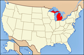 map of the USA showing location of Michigan